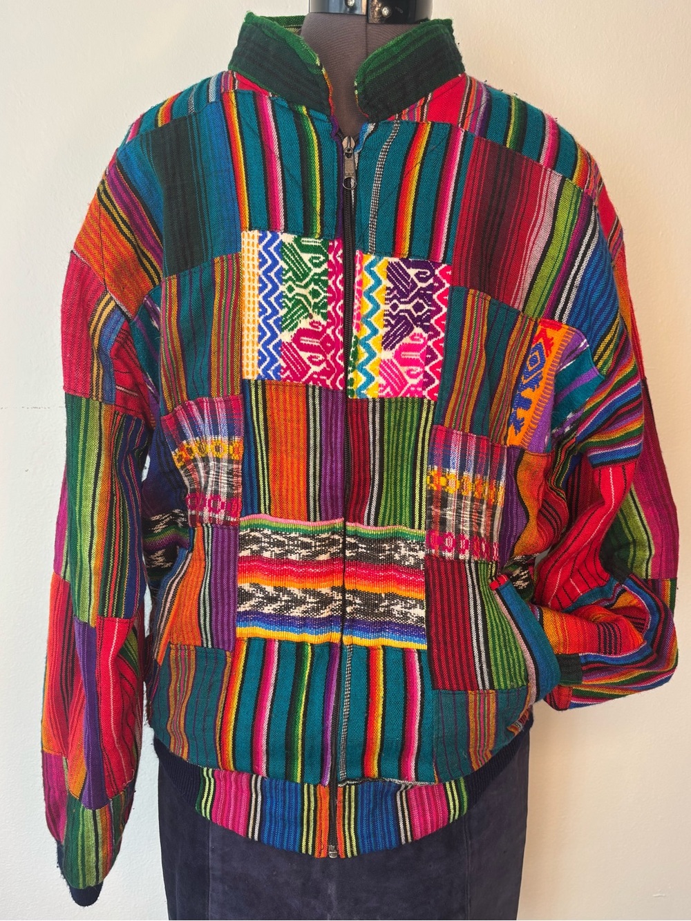 🌈 Vintage 90s Rainbow Multicolored patchwork Bomber Jacket with Zipper & pockets